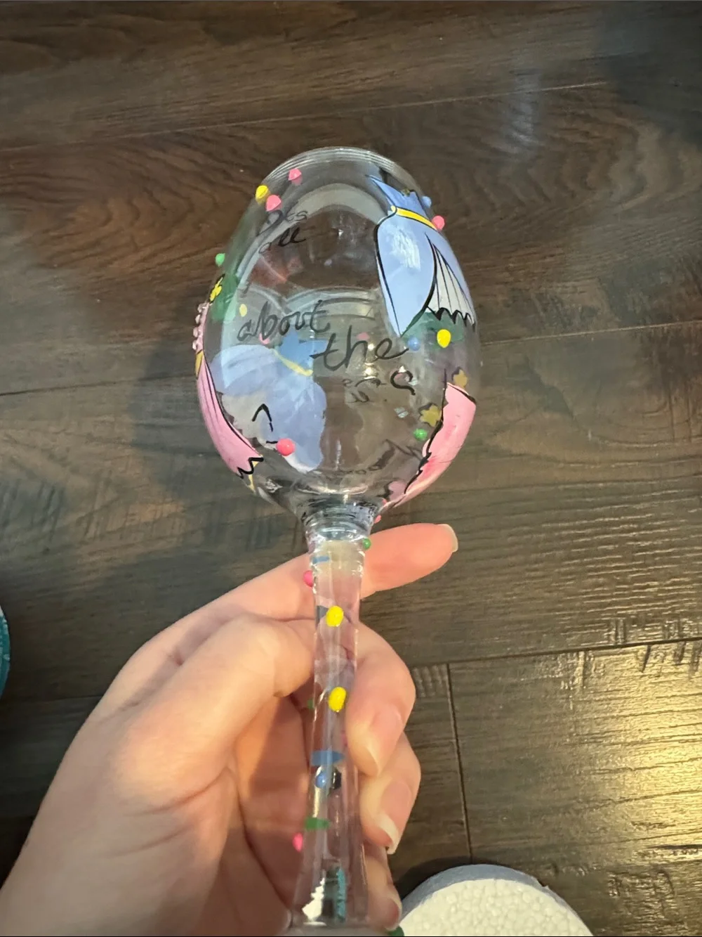 Delish hand painted wine glass